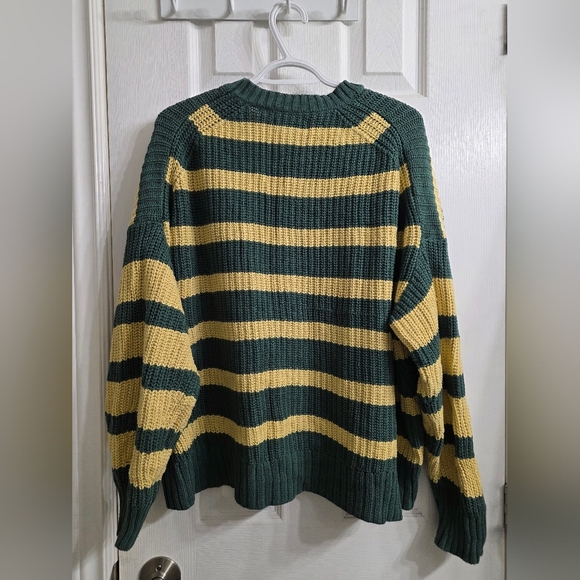 American Eagle Woman's Green & Yellow Striped Oversized Knit Sweater - L - Picture 2 of 4